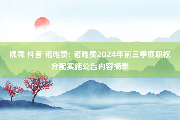 裸舞 抖音 诺唯赞: 诺唯赞2024年前三季度职权分配实施公告内容摘录