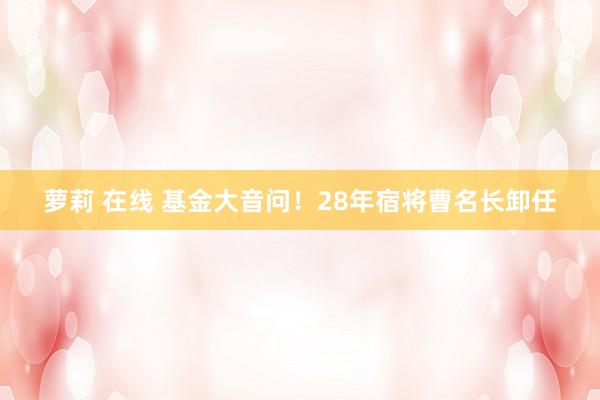 萝莉 在线 基金大音问！28年宿将曹名长卸任