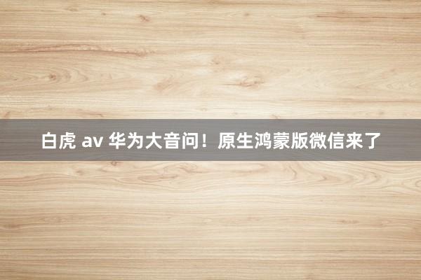 白虎 av 华为大音问！原生鸿蒙版微信来了