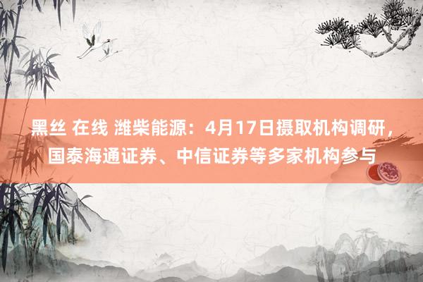 黑丝 在线 潍柴能源：4月17日摄取机构调研，国泰海通证券、中信证券等多家机构参与