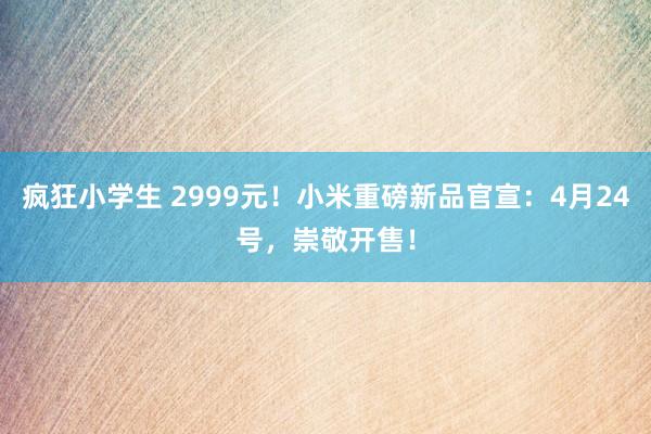 疯狂小学生 2999元！小米重磅新品官宣：4月24号，崇敬开售！